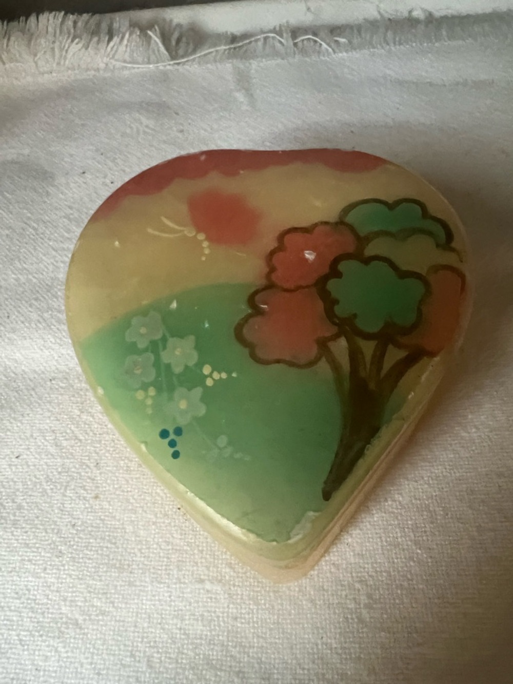 Ducceschi Italy Alabaster Hand Painted/Carved 4" Hinged Trinket box heart shaped